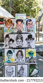 Barcelona, Spain - May 28, 2022: Animated Caricature Of Celebrities On The Rambla In Barcelona (Spain).