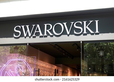 Barcelona, Spain - May 9, 2022: Swarovski store.. Swarovski is an Austrian producer of glass based in Wattens, Austria.