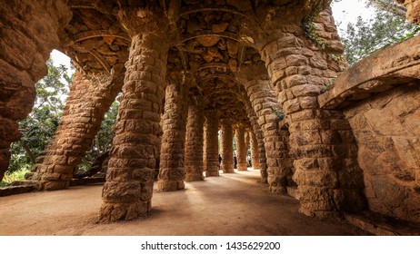 Barcelona / Spain - November 19 2016: Stone Archway In The Park Güell