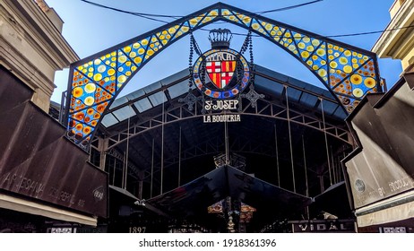 Barcelona, Spain - November 3 2019: The Entrance Into La Boqueria, Barcelona's Famous Food Market