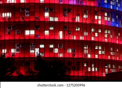 BARCELONA, SPAIN - October 15, 2018: Detail Of The Torre Glòries, Formerly Known As Torre Agbar, 38-story Skyscraper/tower 