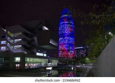 BARCELONA, SPAIN – OCTOBER 16, 2019: The Iconic Agbar Tower In Barcelona Also Known As Torre Glòries