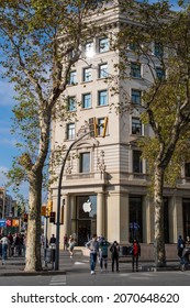 Barcelona, Spain - October 16 2021: Apple Passeig De Gràcia - Apple Official Retail Store In Barcelona City Centre On A Sunny Day.