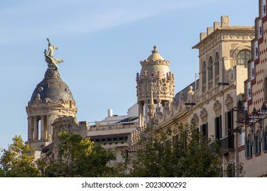 BARCELONA, SPAIN - OCTOBER 4, 2019 Roof Top View Of The Casa Lleo Morera