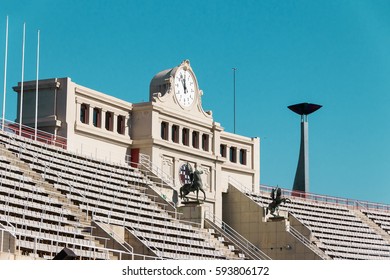 BARCELONA, SPAIN - OCTOBER,30,2014:view Of Empty Grandstand And Scoreboard Of Olympic Stadium  Lluís Companys..