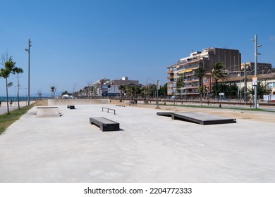 BARCELONA, SPAIN - September 19, 2021: View Of A Small Skate Park In The City. Sunny Day, No People