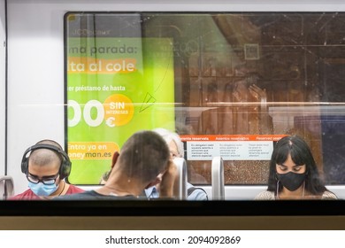 Barcelona, Spain - September 21, 2021: view of the interior of a subway car through one of its windows