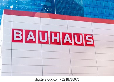 Barcelona, Spain - September 21, 2022: Sign Of A Bauhaus Hardware Store Barcelona, Catalonia, Spain 