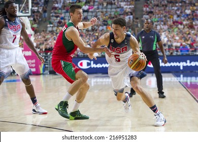 BARCELONA, SPAIN - SEPTEMBER 6: Klay Thompson of USA Team (5) in action at FIBA World Cup basketball match between USA and Mexico, final score 86-63, on September 6, 2014, in Barcelona, Spain.