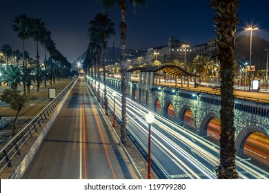 Barcelona, Spain Skyline At Night