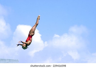 BARCELONA, SPAIN-JULY 14, 2003: Italian Diver Tania Cagnotto In Action During The Final Of The Swimming World Championship, In Barcelona.   