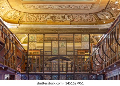 BARCELONA, SPAIN-JUNE 20,2019: Interior Library Of Ateneu Barcelones, Palace, Palau Savassona. Gothic Quarter.