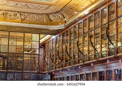 BARCELONA, SPAIN-JUNE 20,2019: Interior Library Of Ateneu Barcelones, Palace, Palau Savassona. Gothic Quarter.