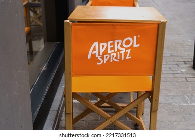 Barcelona, Spain-September 18, 2022. Spritz Is A Venetian Wine-based Cocktail, Commonly Served As An Aperitif In North-eastern Italy. It Is Composed Of Prosecco, Digestive Bitters And Soda Water.