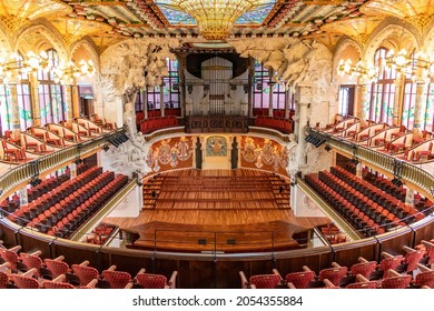 Barcelona, Spain-September 27, 2021: Palau de la Música Catalana. The mission the Foundation is to promote music, particularly choir singing, knowledge and dissemination of cultural heritage and opera