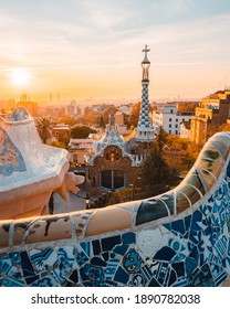 Barcelona at sunrise viewed from park Guell, Barcelona