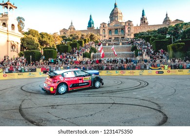 Barcelona/Catalunya, España; 10-25-2018: Loeb - Elena With Citroën C3 WRC At Barcelona Stage Of RalllyRACC Catalunya 2018.