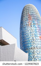 Barcelona/Spain - 02.04.2014: Barcelona Torre Agbar (Torre Glòries) Tower In Daytime 