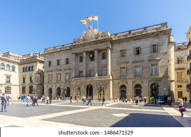 BARCELONA,SPAIN - MAY 20,2019 - View At The Building Of City Hall Of Barcelona. Barcelona Is The Capital And Largest City Of The Autonomous Community Of Catalonia In Spain