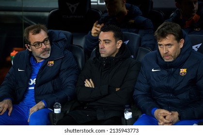 Barcelona,Spain.13 March,2022. Xavi Hernandez head coach of FC Barcelona (center) during the spanish La Liga match between FC Barcelona and Osasuna at Camp Nou Stadium.