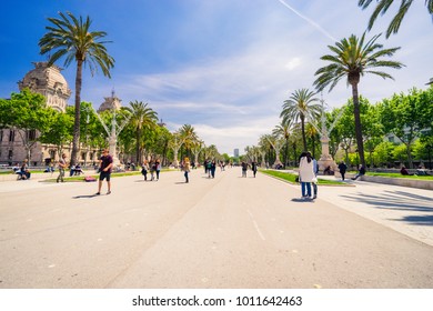 BARCELONA,SPAIN-4.5.2017:Passeig De Lluís Companys Promenade Near The Triumph Arch