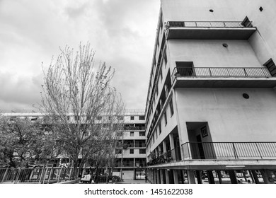 BARCELONA,SPAIN-APRIL 25,2019: Casa Bloc, Residential Building, Symbol Of Rationalist Architecture. Designed By Josep Lluís Sert , Josep Torres Clavé And Joan Baptista Subirana, All Members Of GATCPAC