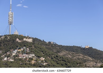 BARCELONA,SPAIN-JANUARY 23,2015: Mountain View, Serra De Collserola,communication Tower,tibidabo Hill,Barcelona.