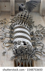 Barcelona,Spain-October,23.2019:Details From The Facade Of Palau Güell , One Of The Earlest Gaudi's Masterpieces. 