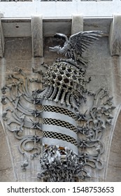 Barcelona,Spain-October,23.2019:Details From The Facade Of Palau Güell , One Of The Earlest Gaudi's Masterpieces. 