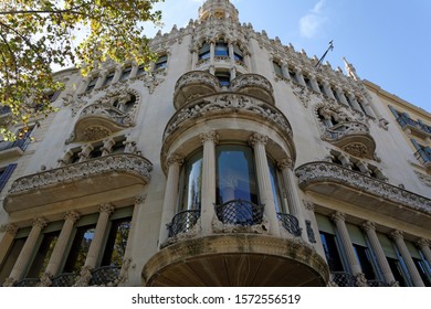 Barcelona,Spain-October,24.2019:Casa Lleo Morera Building, Designed By Noted Modernisme Architect Lluís Domènech I Montaner, Located At Passeig De Gràcia 35 In The Eixample District Of Barcelona.
