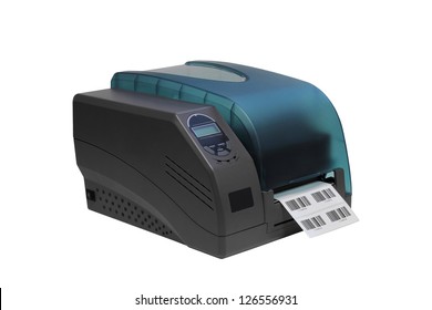 Barcode label printer isolated over white background