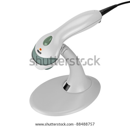 Barcode scanner on the stand. Isolated on white