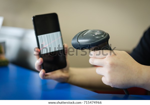 Barcode Scanner Scanning Barcode On Mobilecellular Stock Photo ...