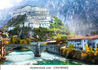 Bard fortress (castle) or Castello di Bard -  beautiful  medieval castle in Valle d'Aosta. northern Italy