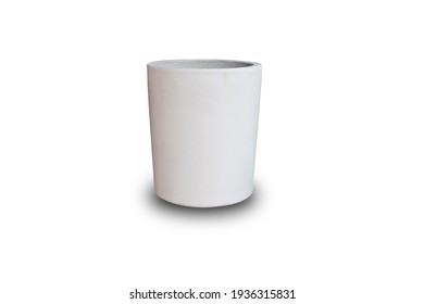 Bare concrete round base plant pot on white background.