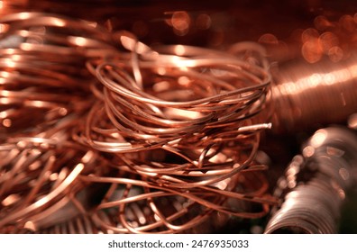 Bare copper wire. Red orange metal texture.