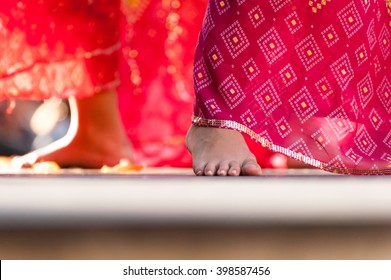 Bare feet of indian female dancer on the stage
