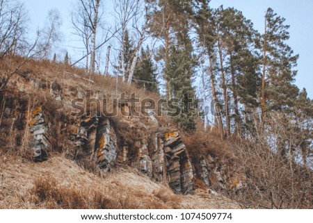 Bare stone mountain in spring