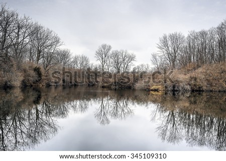 Similar – Image, Stock Photo bare tree reflected in blue lime lake, former limestone quarry