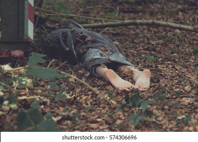 Barefoot Murder Victim Lying Under Sheet On Leafy Ground Next To Trailer