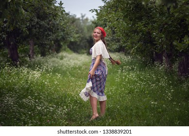 Barefoot Peasant Girl Two Long Braids Stock Photo 1338839201 | Shutterstock