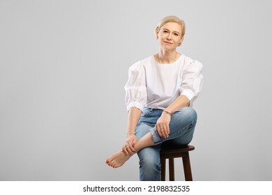 Barefoot Senior Woman Sitting On Tall Stock Photo 2198832535 | Shutterstock