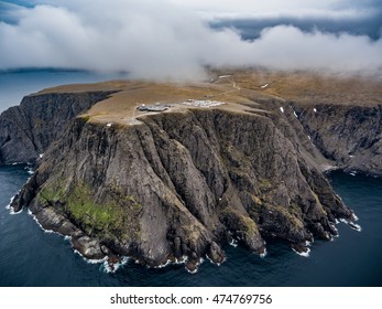 Barents Sea coast North Cape (Nordkapp) in northern Norway aerial photography.