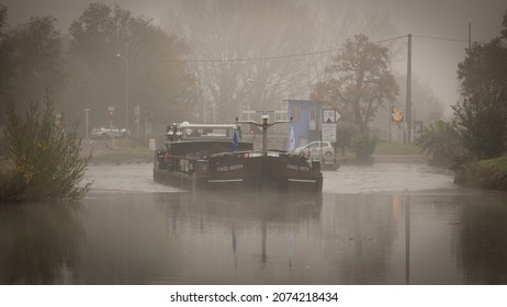 Barge In The Canal In Souffelweyersheim In France On 1st November 2021 