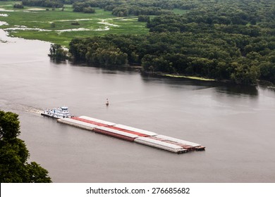 Barge With Cargo On The Mississippi River