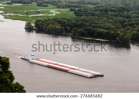 Barge with cargo on the Mississippi River