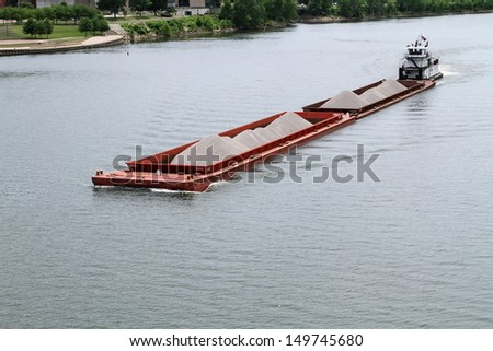 Barge Heading up the Ohio River at Wheeling, West Virginia