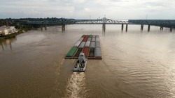 Barge Line On The Mississippi River Near Vicksburg, Mississippi.