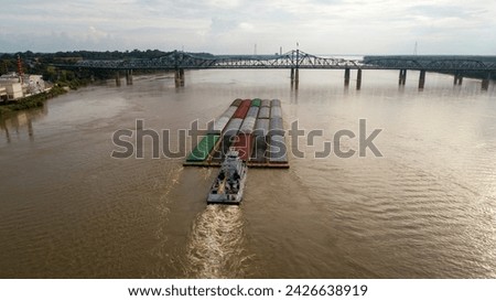 Barge line on the Mississippi River near Vicksburg, Mississippi.