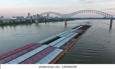 Barge On Mississippi River At Memphis